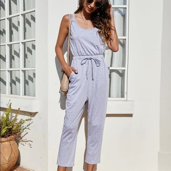 Scoop neck drawstring waist tank jumpsuit by Shein